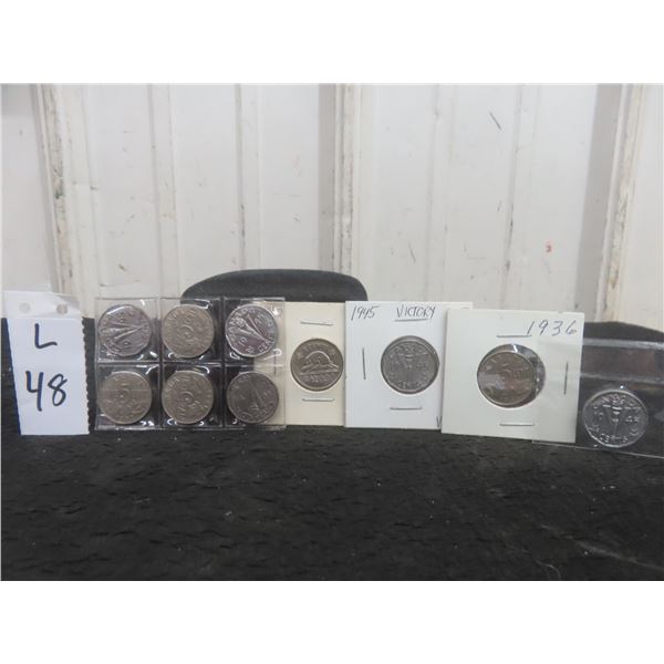 10 Canadian 5¢ Coins, 1932–1945