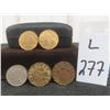 Image 1 : 5 Coins — 2 Canadian Tombac 5¢ (1942 & 1943) and 3 British Coins