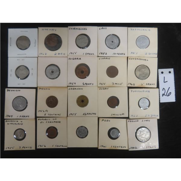 World Currency Coins, Mostly from the 1950s: Peru, Luxembourg, Laos, Norway, and More
