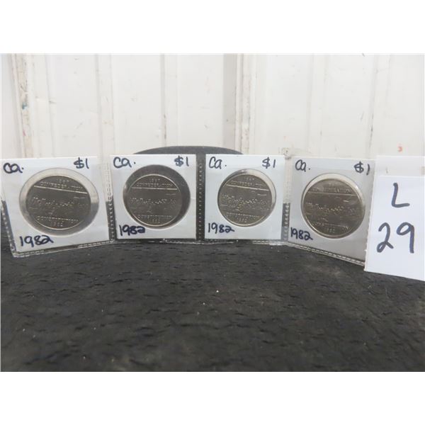 4 Canadian $1 Coins — 1982, 125th Anniversary of Confederation