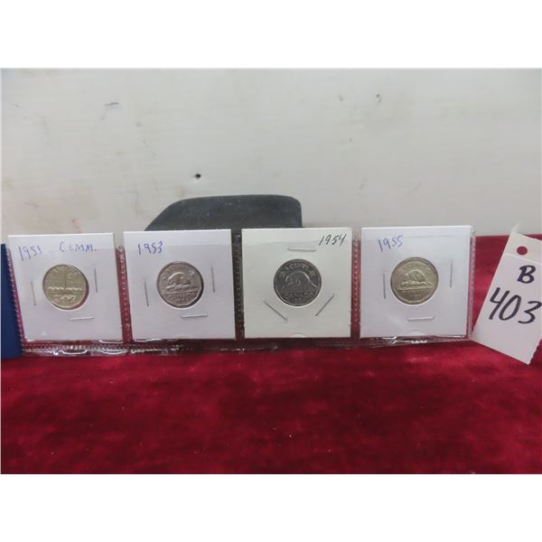 Set of Four Canadian Nickels: 1951, 1953, 1954, 1955