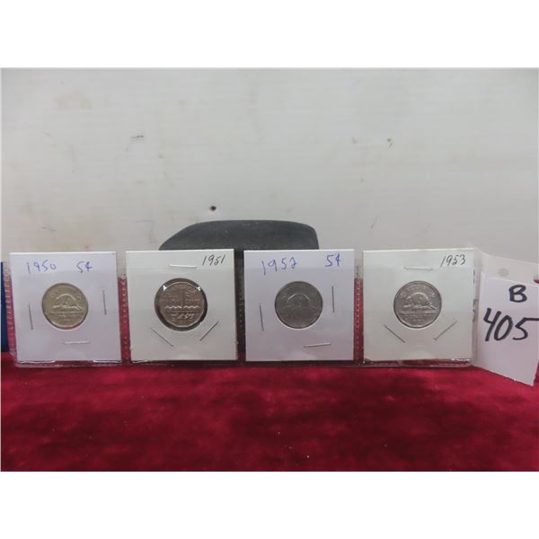 Set of Four Canadian Nickels: 1950, 1951, 1952, 1953