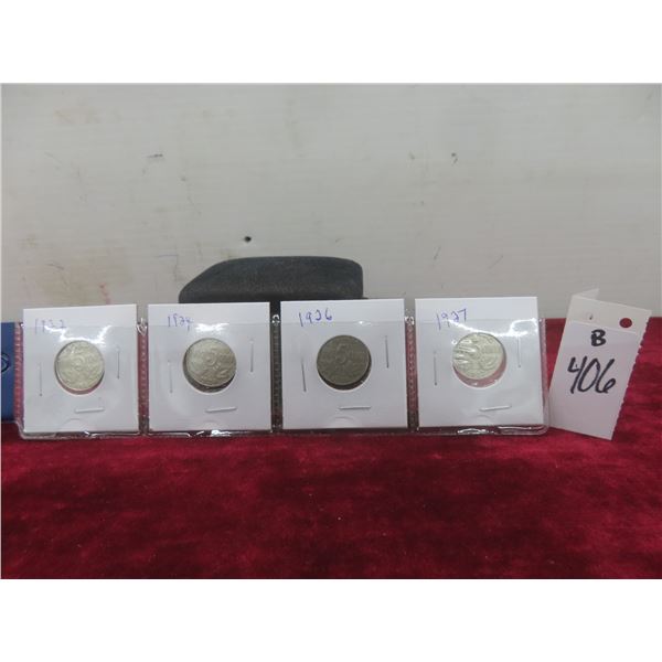 Set of Four Canadian Nickels: 1922, 1924, 1926, 1927