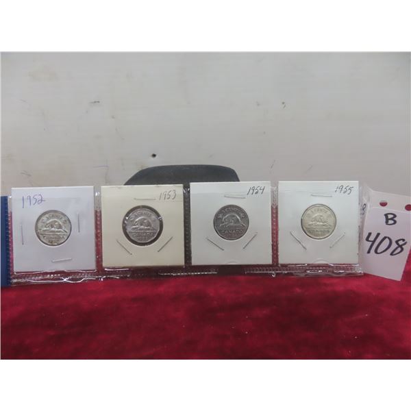 Set of Four Canadian Nickels: 1952, 1953, 1954, 1955