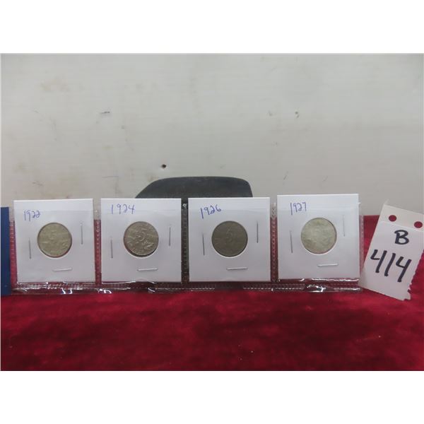 Set of Four Canadian Nickels: 1922, 1924, 1926, 1927