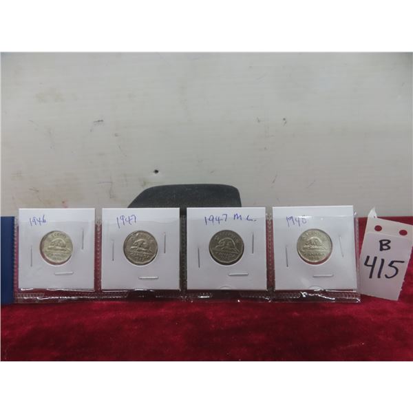 Set of Four Canadian Nickels: 1946, 1947, 194 ML, 1948