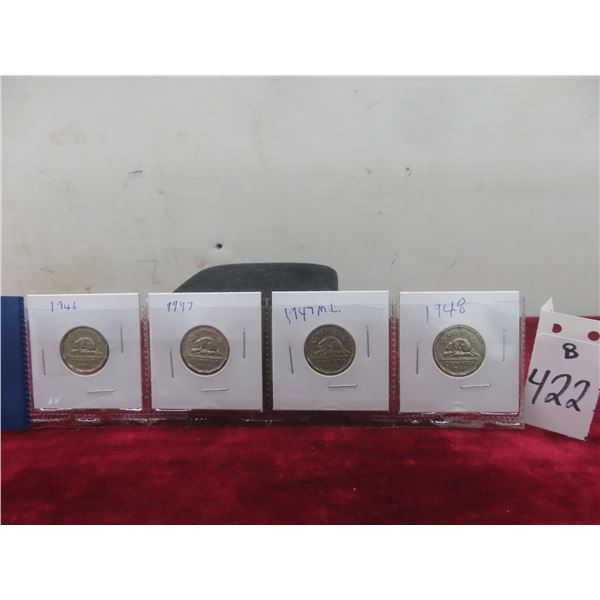 Set of Four Canadian Nickels: 1946, 1947, 1947 ML, 1948
