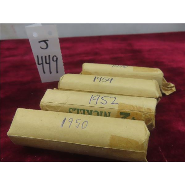 Four Rolls of Canadian Nickels: 1940, 1950, 1952, 1954