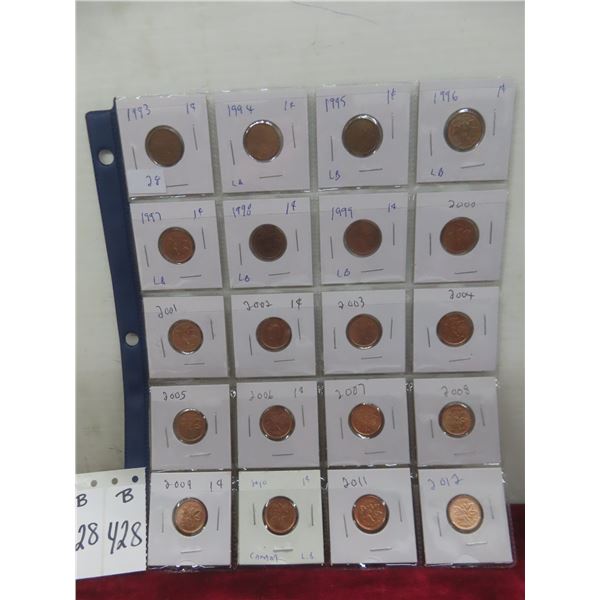 Twenty Canadian Pennies, 1993–2012