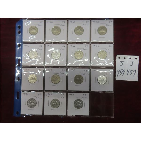 Fifteen Canadian Nickels, 1939–1954