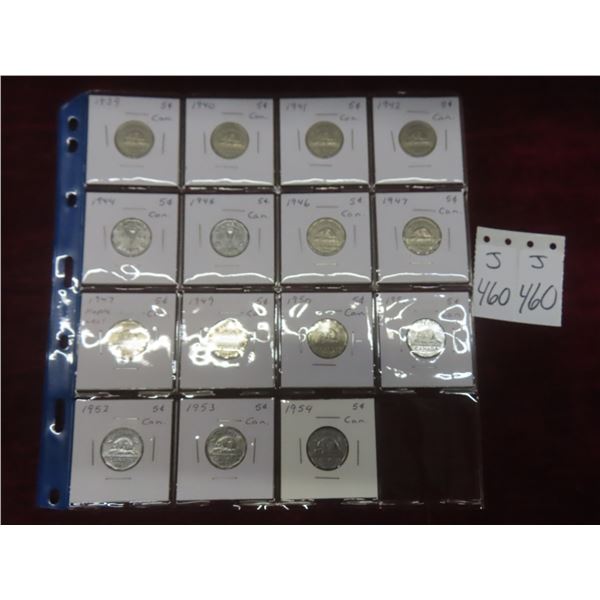 Fifteen Canadian Nickels, 1939–1954