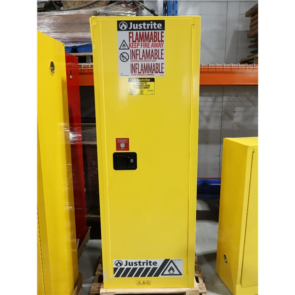 CABINET POUR PRODUITS INFLAMABLES JUSTRITE 23"x18"x66" (JAUNE) *AVEC BOSSES*