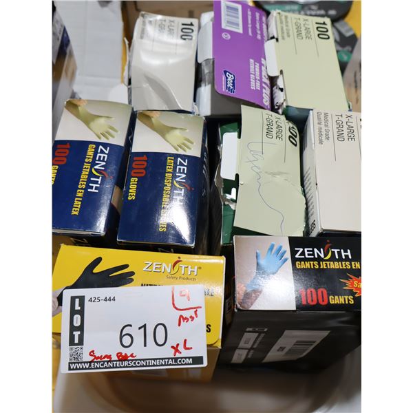 LOT DE 9 BTES DE GANTS JETABLES ASST gr:XL