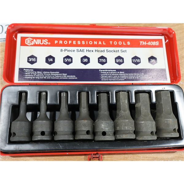 ENS DE 8 pcs DOUILLES HEX 3/16"-3/4"