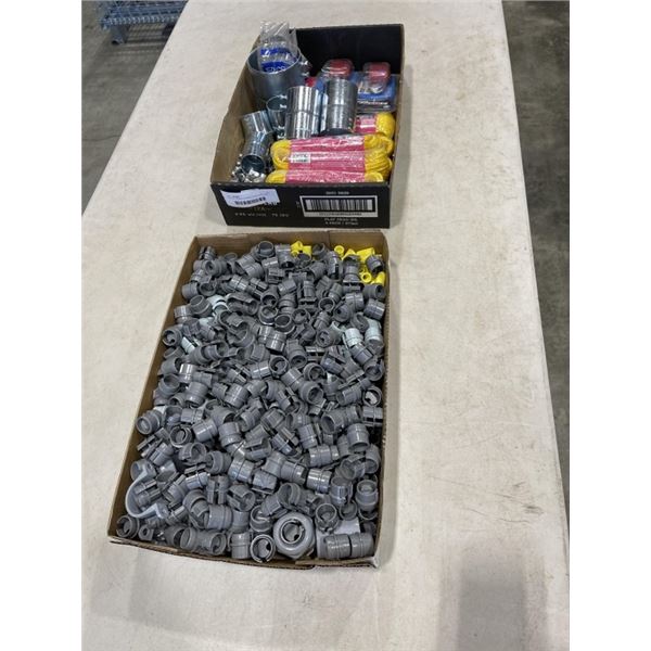 TRAY OF ROMEX CONNECTORS AND TRAY OF COUPLINGS AND POLY ROPE