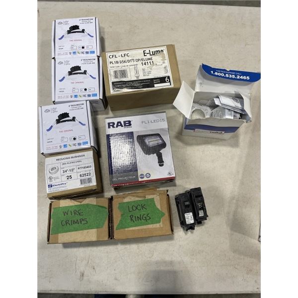 ASSORTED 2 INCH RECESSED DOWNLIGHTS, RAP PROJECTION LAMP ETC