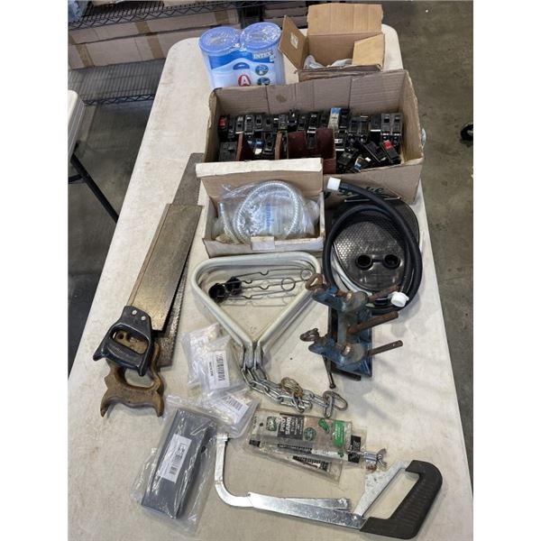 2 BOXES OF ASSORTED TOOLS AND MISC ITEMS