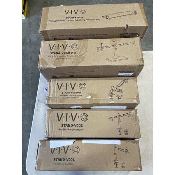 5 ASSORTED VIVO MOUNTS AND ACCESSORIES