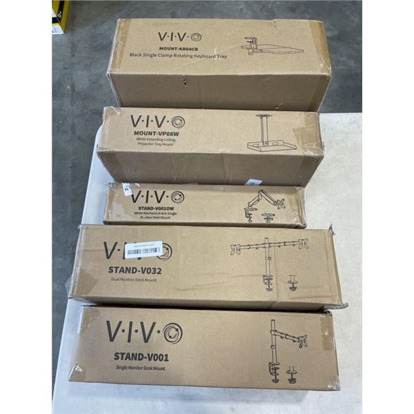 5 ASSORTED VIVO MOUNTS AND ACCESSORIES