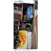 Image 4 : TRAY OF SHOP HARDWARE, CART WHEELS, TOWELS ETC AND TRAY OF DRAWER SLIDES