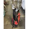 Image 2 : GOLF BAG WITH CLUBS INCLUDING TPX AND DUNLOP LOCO PUTTERS, ARMOUR IRONS ETC