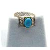 Image 1 : 9KT YELLOW, WHITE AND ROSE GOLD NATURAL TURQUOISE MESH STYLE RING, W/A $850.00.