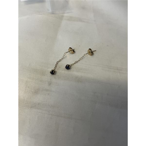 PAIR OF 10K GOLD W/ BLUE SAPPHIRE STONES DANGLE EARRINGS