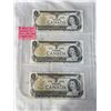 Image 1 : 3 MINT 1973 CANADIAN $1 BILLS LAST YEAR OF THE $1 BILL