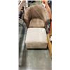 Image 1 : 2 TONE MICROFIBRE ARMCHAIR AND OTTOMAN