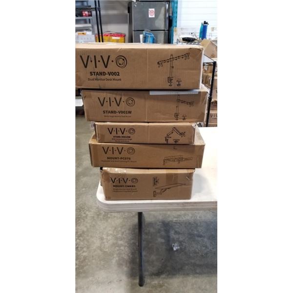 5 ASSORTED VIVO MOUNTS AND ACCESSORIES