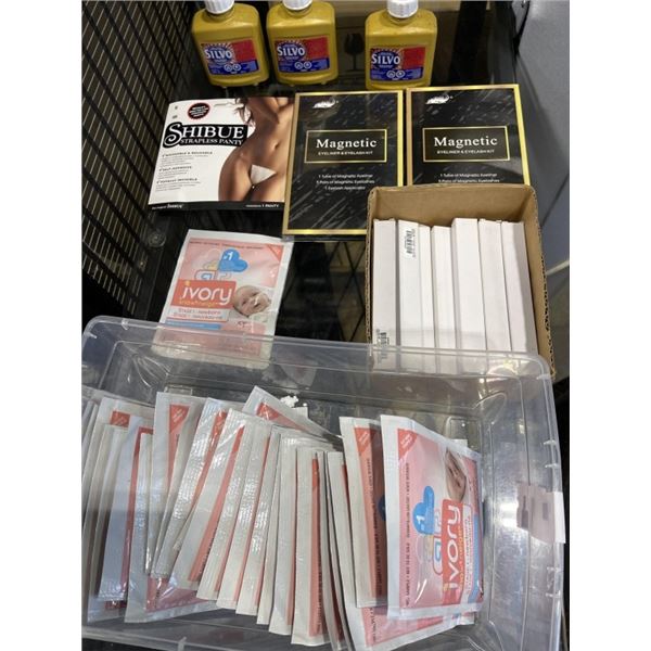 ASSORTED INFANT LAUNDRY SOAP, EYELASH AND LINER ETC