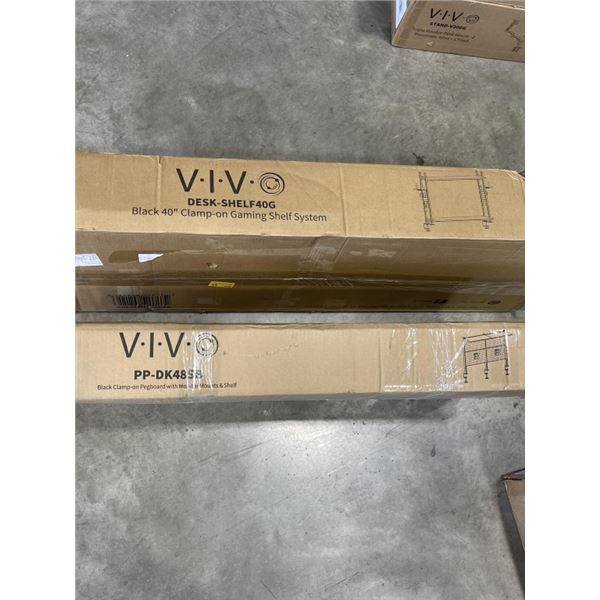 VIVO BLACK 40 INCH CLAMP ON GAMING SHELF SYSTEM AND VIVO BLACK CLAMP ON PEGBOARD WITH MONITOR MOUNTS