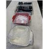 Image 1 : 2 ENAMELED BAKEWARE PANS AND CASE OF VINTAGE CAMERA EQUIPMENT ROLEI CAMERA ETC
