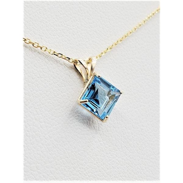 10KT YELLOW GOLD NATURAL BLUE TOPAZ (1.20CT) PENDANT WITH GOLD PLATED STERLING SILVER CHAIN, W/A $69