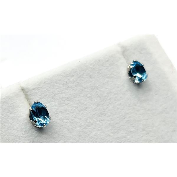 10KT WHITE GOLD NATURAL BLUE TOPAZ (1.11CT) EARRINGS, RETAIL $550.00. BLUE TOPAZ IS THE BIRTHSTONE F