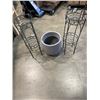 Image 1 : CEMENT LOOK PLANT POT AND 2 GREEN METAL PLANTSTANDS