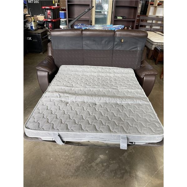 NATUZZI BROWN LEATHER HIDE A BED SOFA, GOOD CLEAN CONDITION