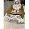Image 1 : PORCELAIN CHINA DOLL, AND UNICORN PORCELAIN FIGURE