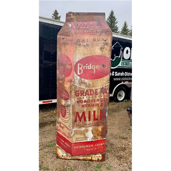 ANTIQUE METAL BRIDGEMAN MILK SIGN - HUGE! FROM MINOT, ND