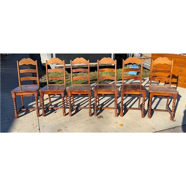 RUSTIC, WOOD, LADDER BACK CHAIRS, LOT OF 6