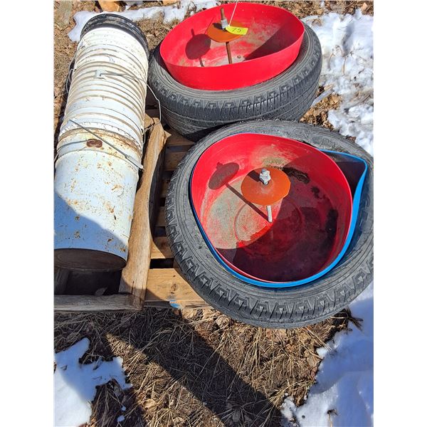 (3) Mineral Feeders, (7) 5 Gallon Feed Buckets