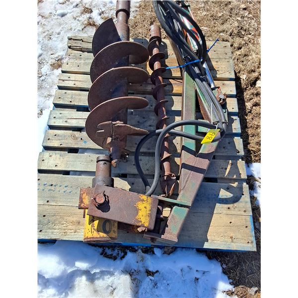 (2) Hydraulic Post Hole Augers - Both 3.5' Long (Drills 12" & 3.5" Diameters)