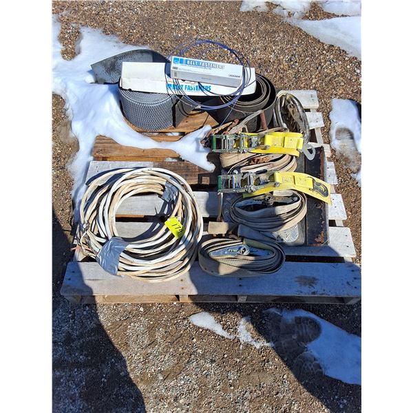 (5) Tie Downs, Mud Flaps, Baler Belts, Heavy Copper Wire
