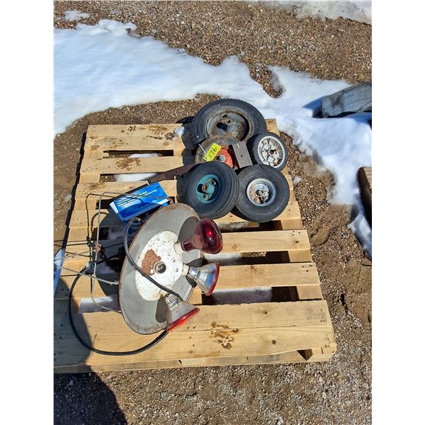 Brooder Lamp & Bulbs, (5) Various Utility Wheels
