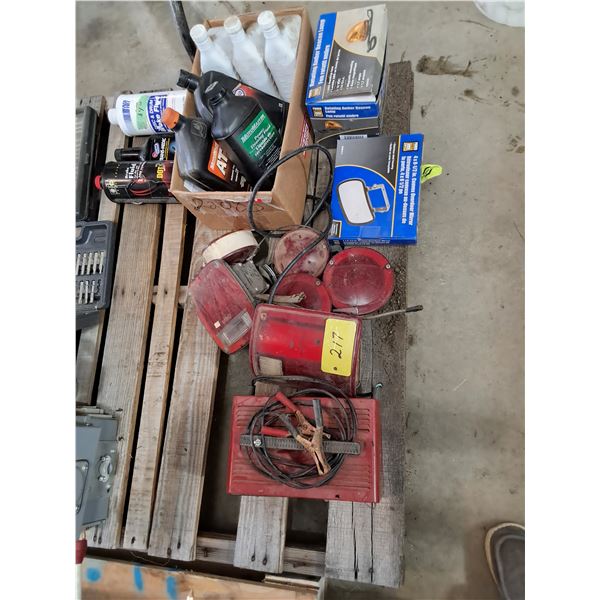 Battery Charger, tail lights, convex mirror, beacon light and various oils