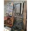 Image 3 : (4) Electrical boxes, oil filter, 3- drill bit sets, grille bug screen & (4) Sad Irons with Trivet