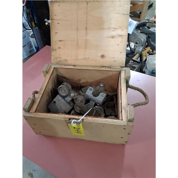 Wooden Crate with Barn Door Rollers, Hangers
