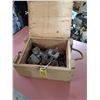 Image 1 : Wooden Crate with Barn Door Rollers, Hangers