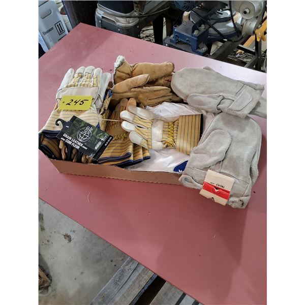 10.5 pr Size small/ medium Gloves, (2) pr Leather Mitts & Tyvek Coveralls