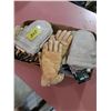 Image 4 : 10.5 pr Size small/ medium Gloves, (2) pr Leather Mitts & Tyvek Coveralls